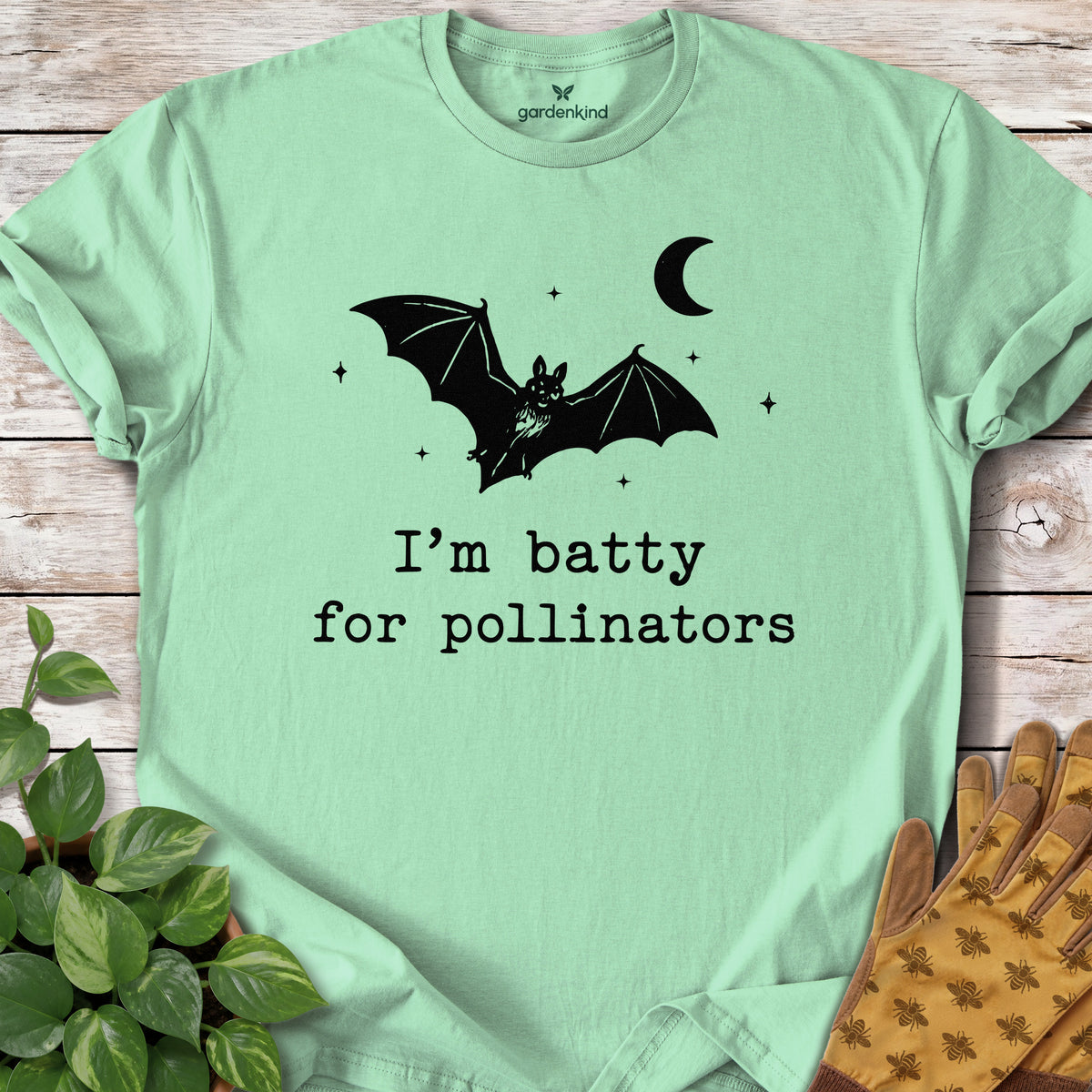 Batty for Pollinators Tee, Mint Green
