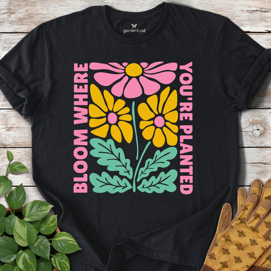 Bloom Where You're Planted Tee, Black