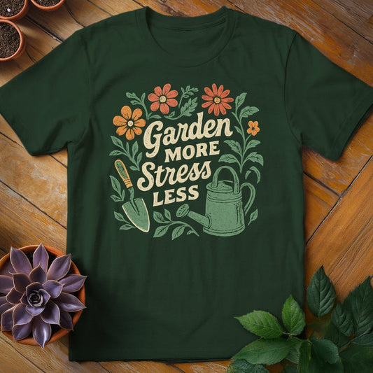 Garden More, Stress Less Tee T-Shirt Forest Green / S