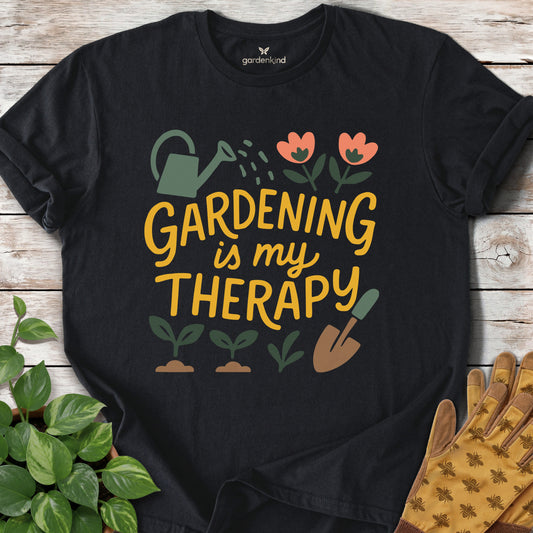 Gardening Is My Therapy Tee, Black