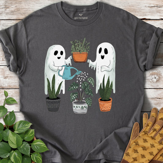 Ghosts Watering Plants Tee, Charcoal