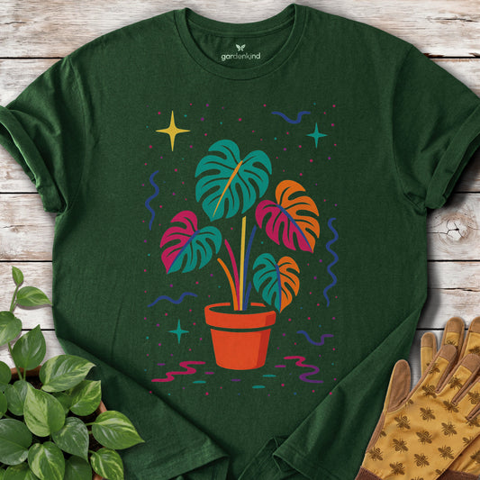 Groovy Monstera Tee, Forest Green
