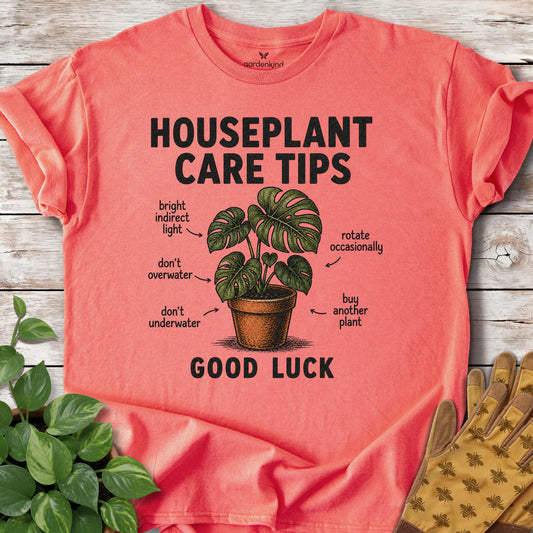 Houseplant Care Tips Tee, Coral Silk