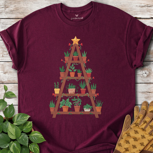 Houseplant Christmas Tree Tee, Maroon
