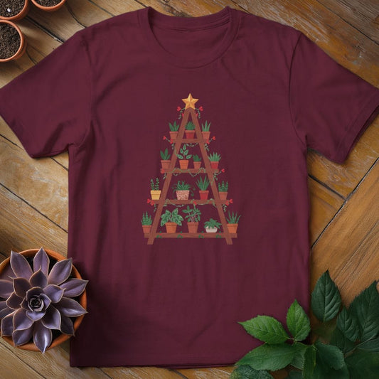 Houseplant Christmas Tree Tee T-Shirt Maroon / S