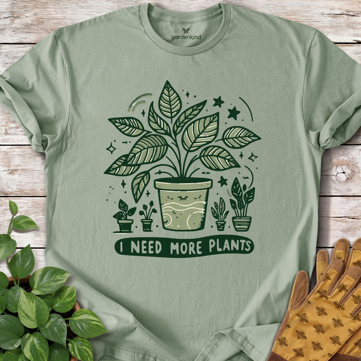 I Need More Plants Tee, Sage