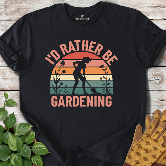 I'd Rather Be Gardening Sunset Tee, Black