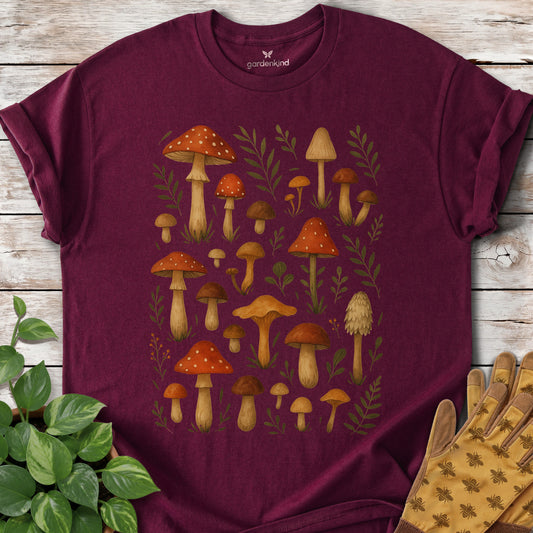 More Mushrooms Tee, Maroon