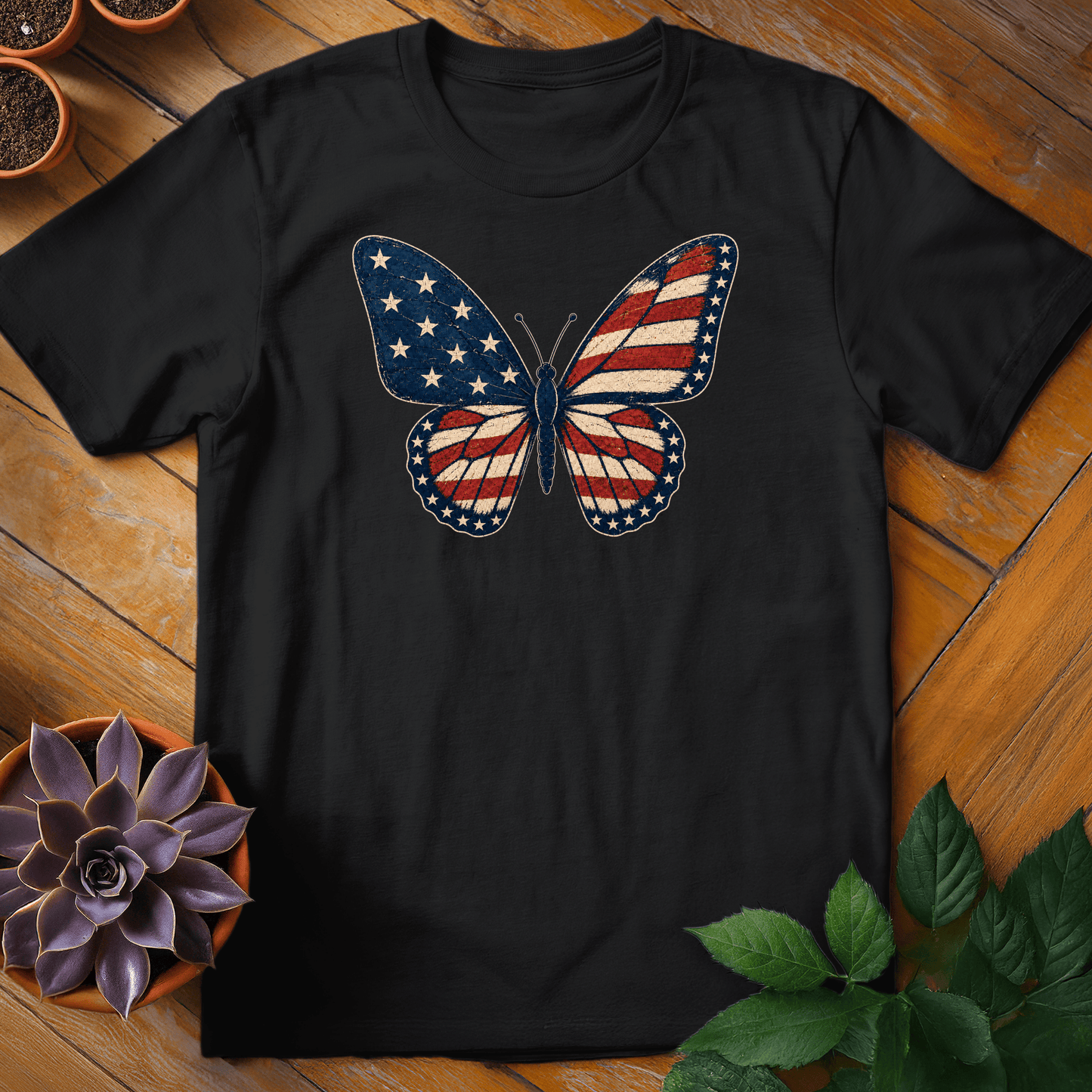 Patriotic Butterfly Tee T-Shirt Black / S