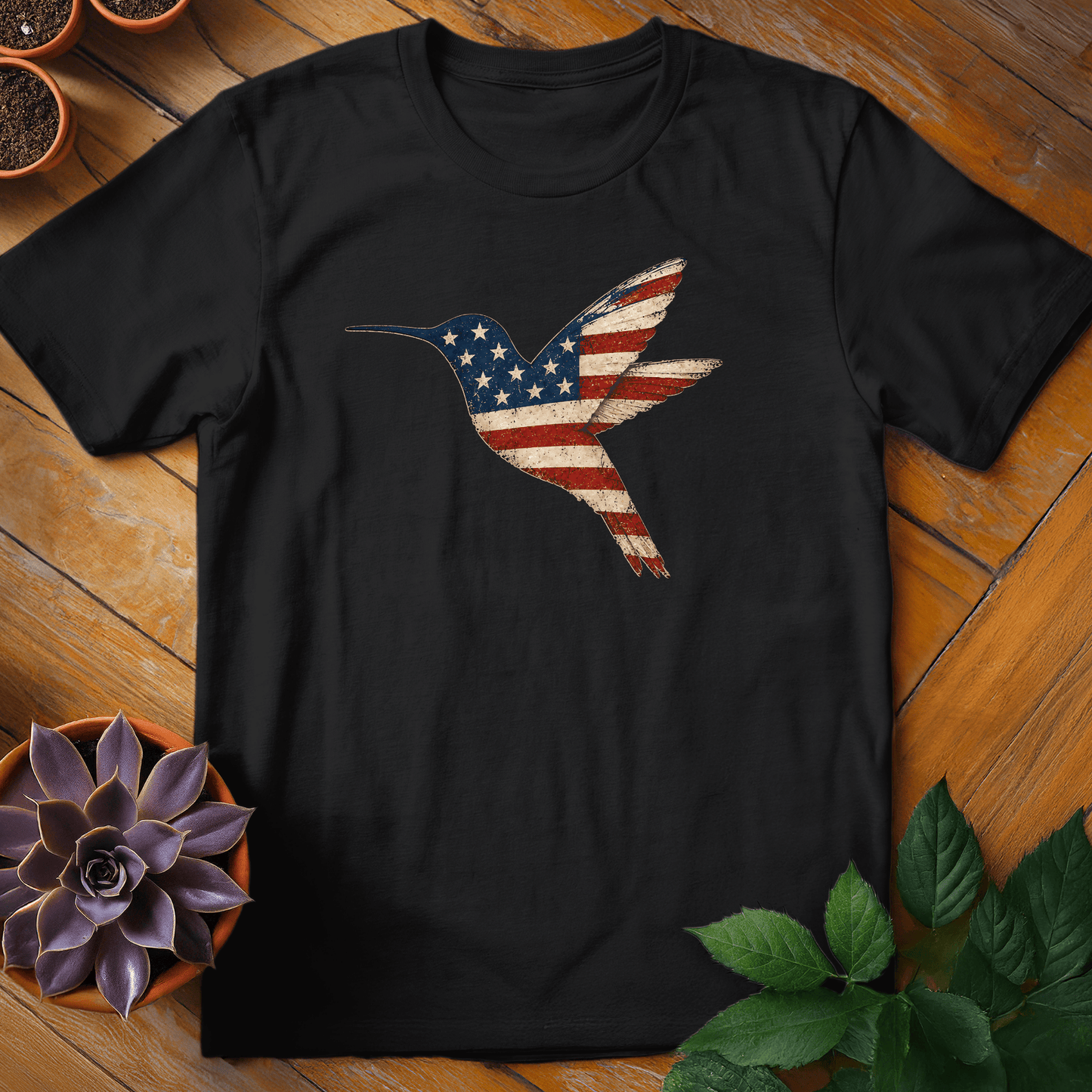 Patriotic Hummingbird Tee T-Shirt Black / S