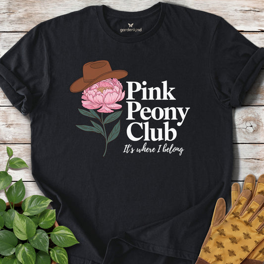 Pink Peony Club Tee, Black