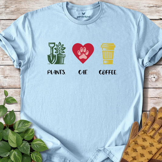 Plants. Cat. Coffee. Tee, Light Blue