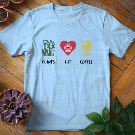 Plants. Cat. Coffee. Tee T-Shirt Light Blue / S