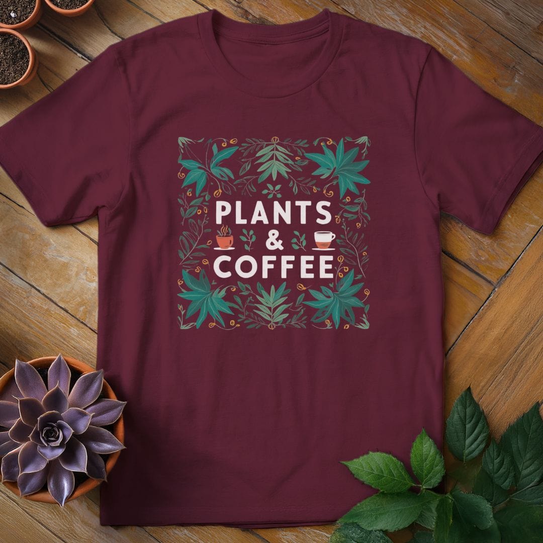 Plants & Coffee Tee T-Shirt Maroon / S