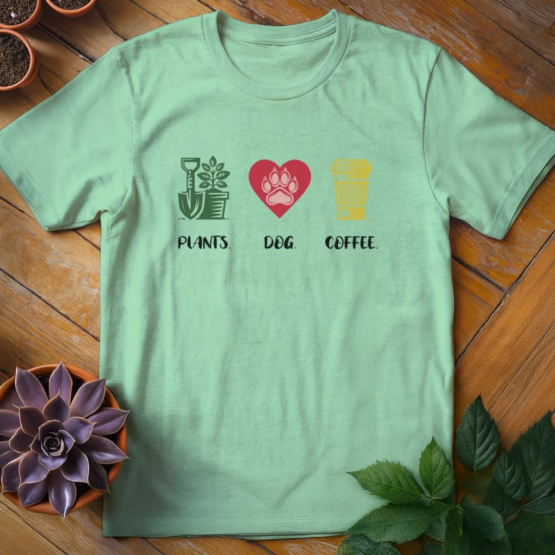 Plants. Dog. Coffee. Tee T-Shirt Mint Green / S