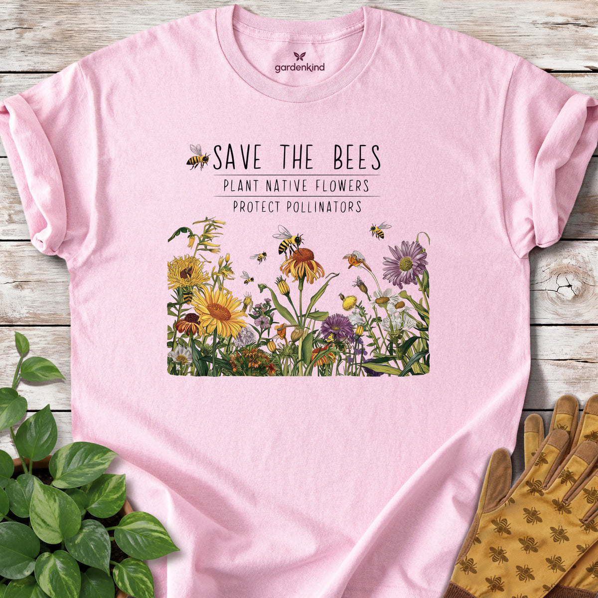 Save the Bees Tee, Light Pink