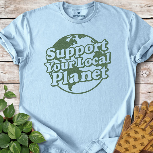 Support Your Local Planet Tee, Light Blue