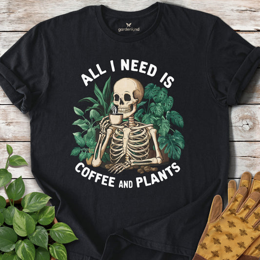All I Need is Coffee and Plants Tee, Black