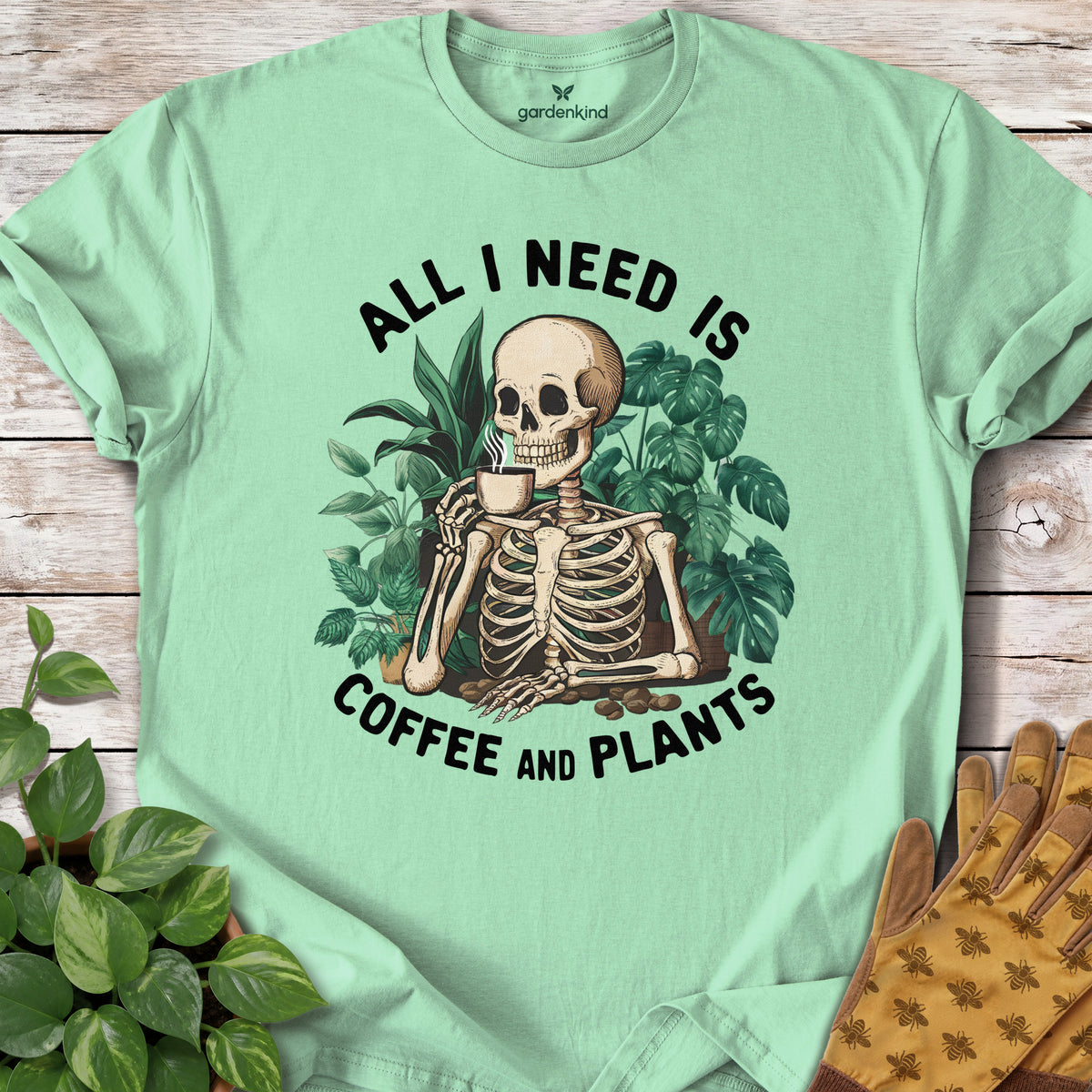 All I Need is Coffee and Plants Tee, Mint Green