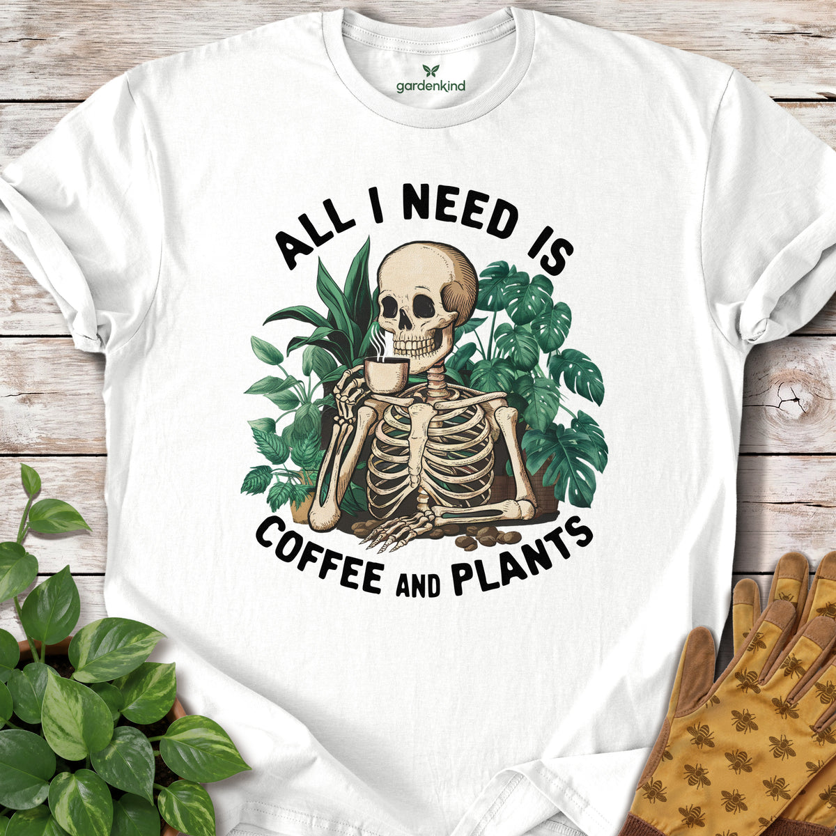 All I Need is Coffee and Plants Tee, White