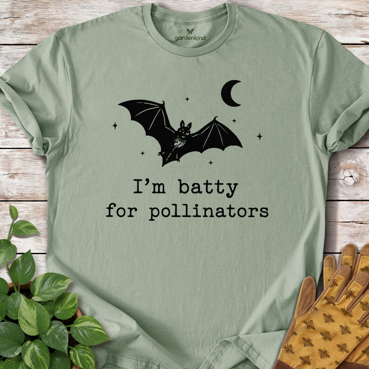 Batty for Pollinators Tee, Sage