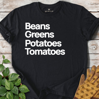 Beans Greens Potatoes Tomatoes Tee, Black