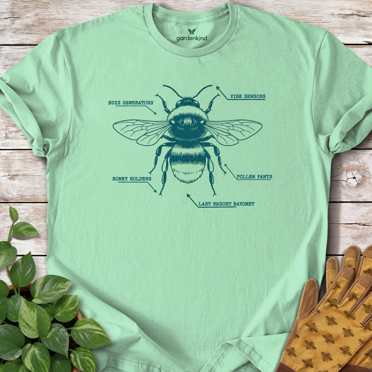 Bee Anatomy Tee, Mint Green