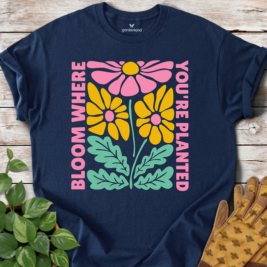 Bloom Where You're Planted Tee, Navy