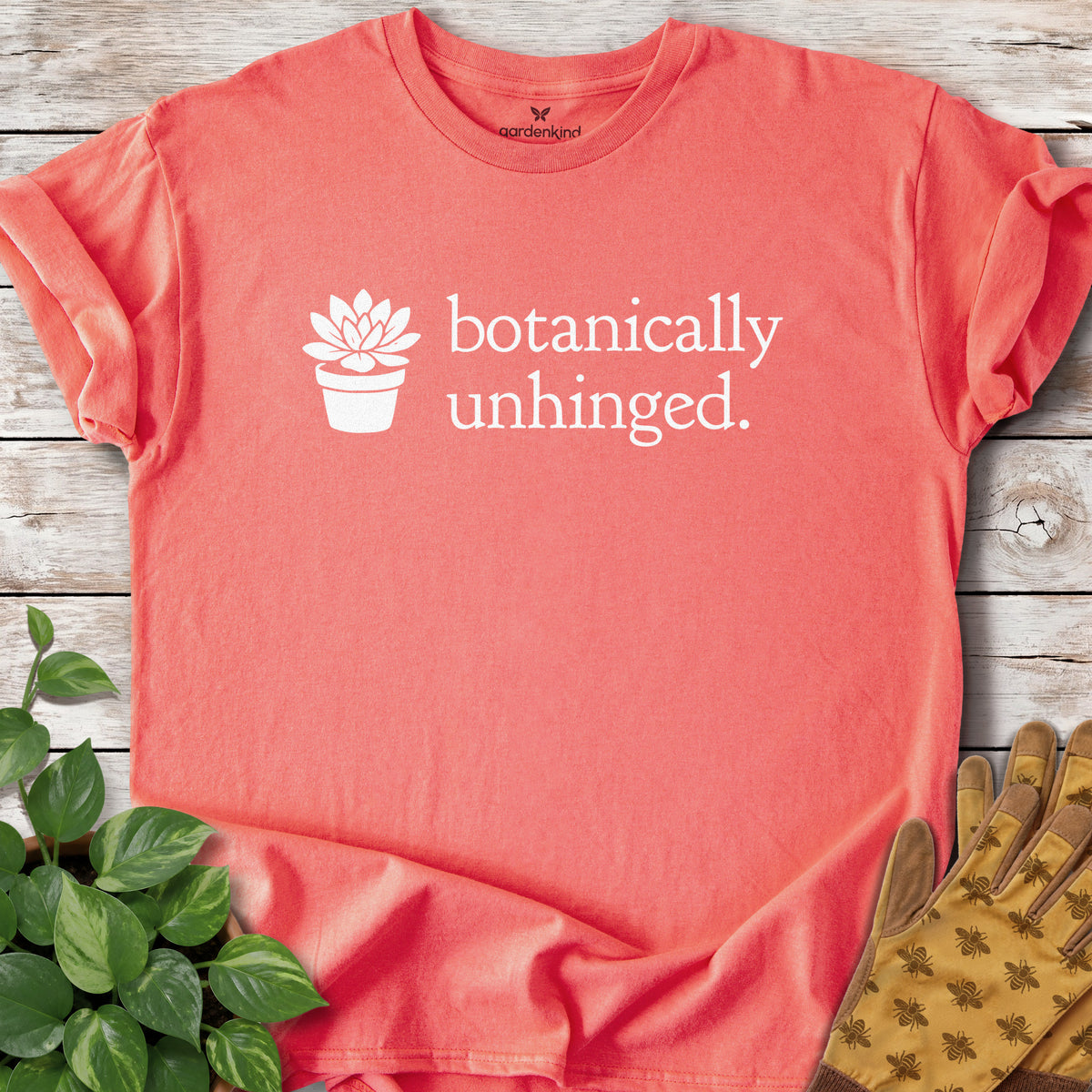 Botanically Unhinged Tee, Coral Silk