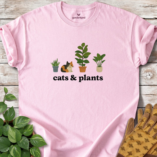 Cats & Plants Icons Tee, Light Pink