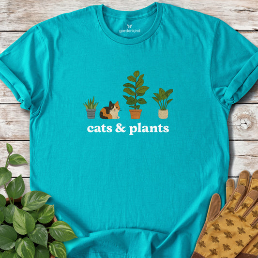 Cats & Plants Icons Tee, Tropical Blue