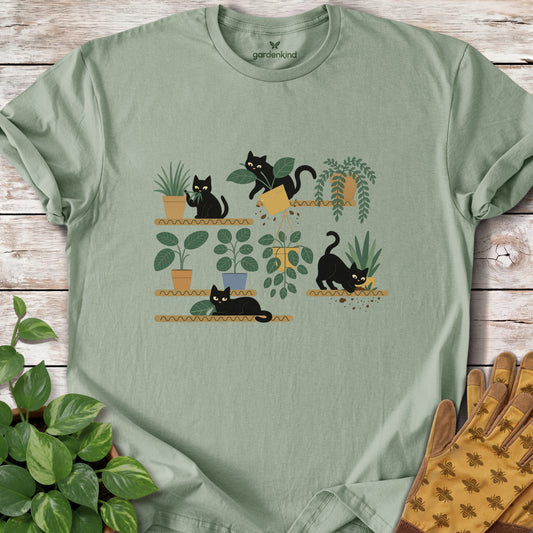 Cats & Plants Shelves Tee, Sage