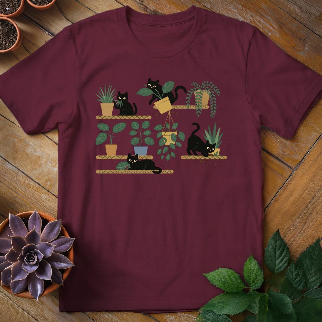 Cats & Plants Shelves Tee T-Shirt Maroon / S