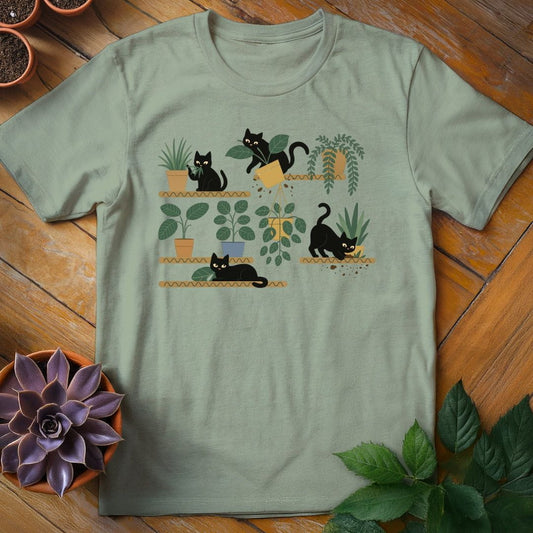 Cats & Plants Shelves Tee T-Shirt Sage / S