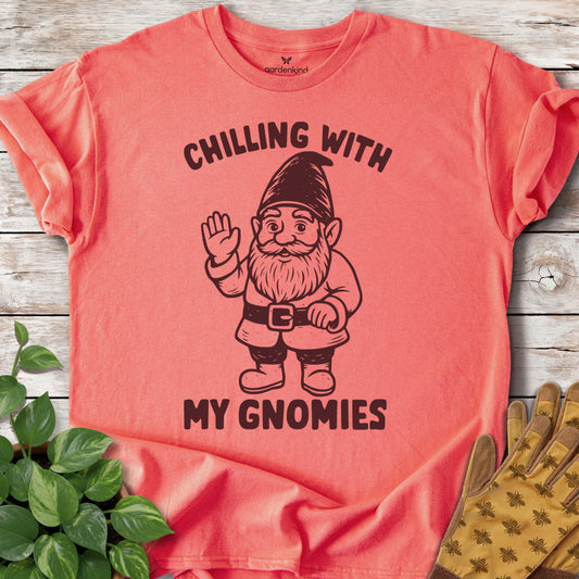 Chilling With My Gnomies Tee, Coral Silk