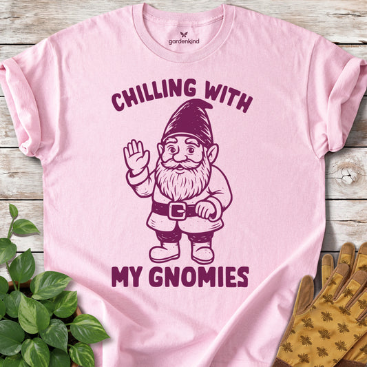 Chilling With My Gnomies Tee, Light Pink