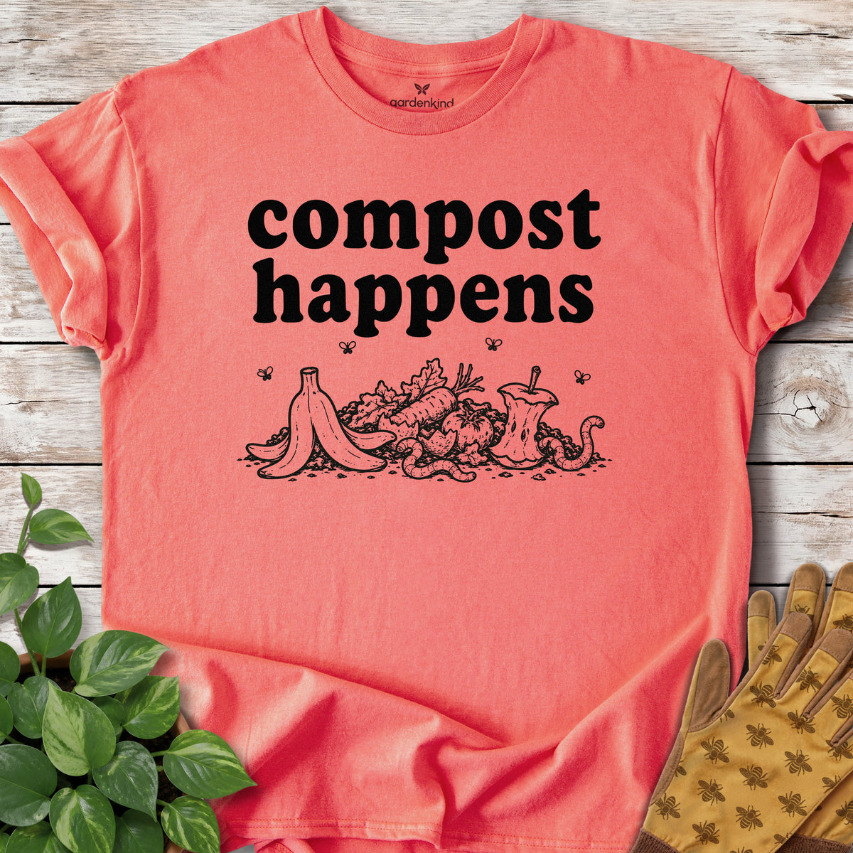 Compost Happens Tee, Coral Silk