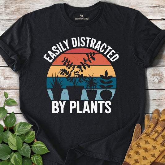 Distracted by Plants Retro Tee, Black