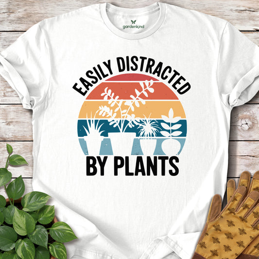 Distracted by Plants Retro Tee, White