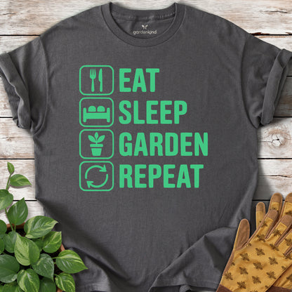 Eat. Sleep. Garden. Repeat. Tee, Charcoal