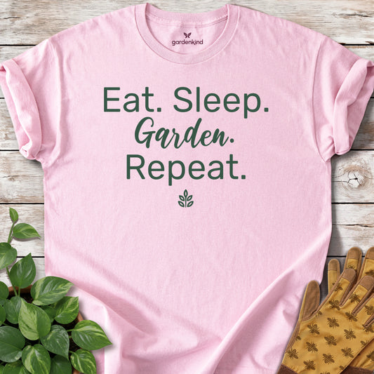 Eat Sleep Garden Repeat Tee, Light Pink