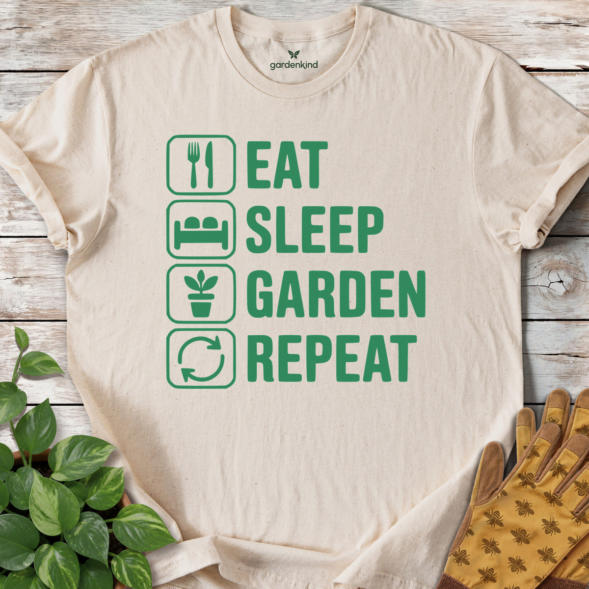 Eat. Sleep. Garden. Repeat. Tee, Natural