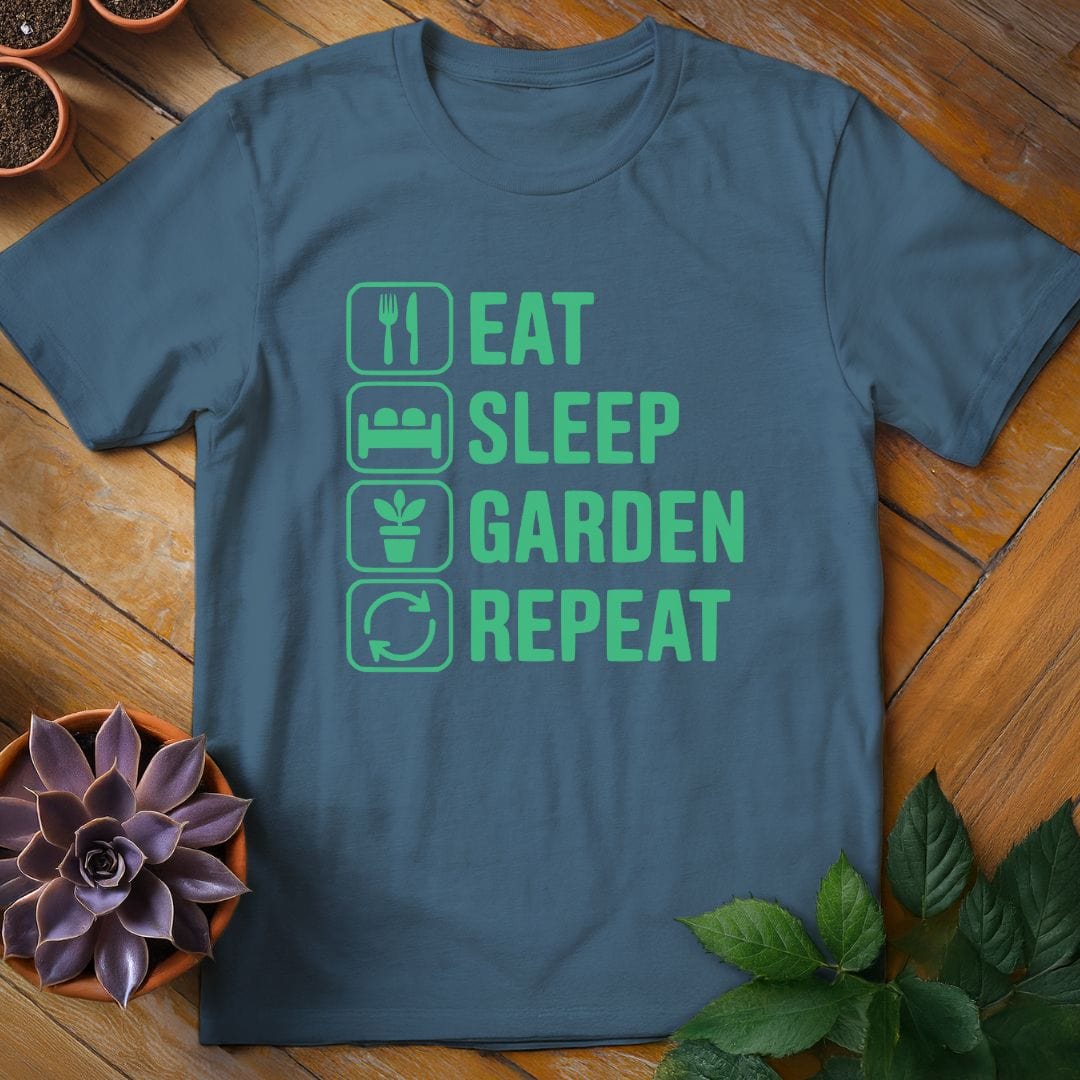 Eat. Sleep. Garden. Repeat. Tee T-Shirt Indigo Blue / S