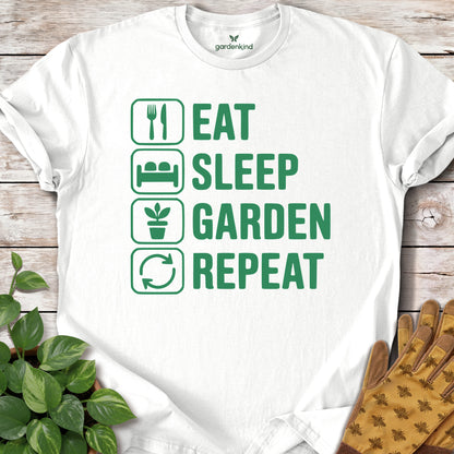 Eat. Sleep. Garden. Repeat. Tee, White