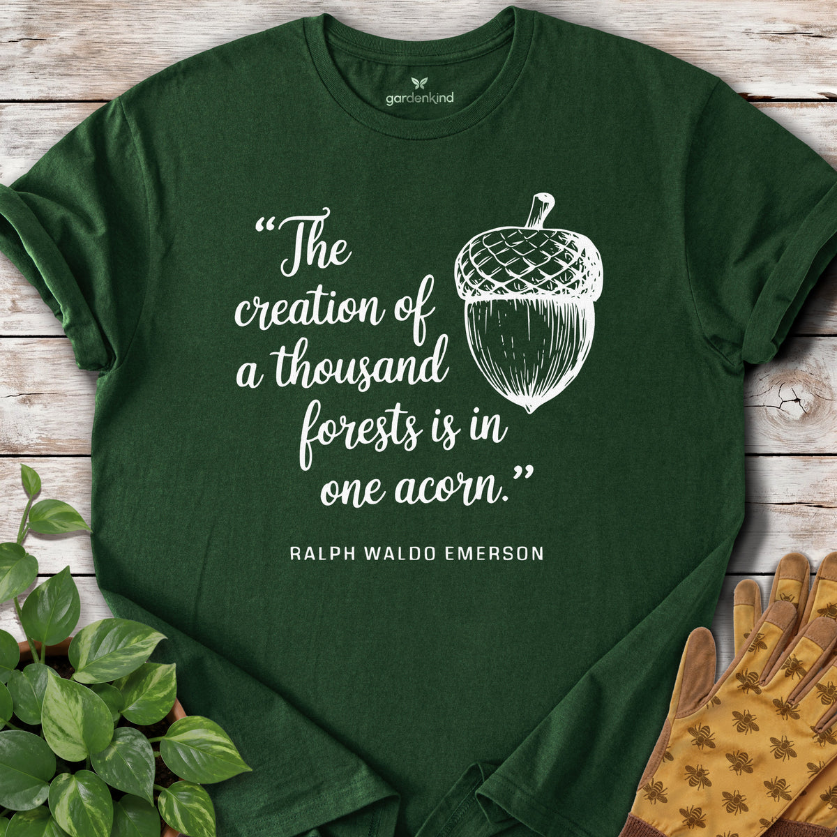 Emerson Quote Tee, Forest Green
