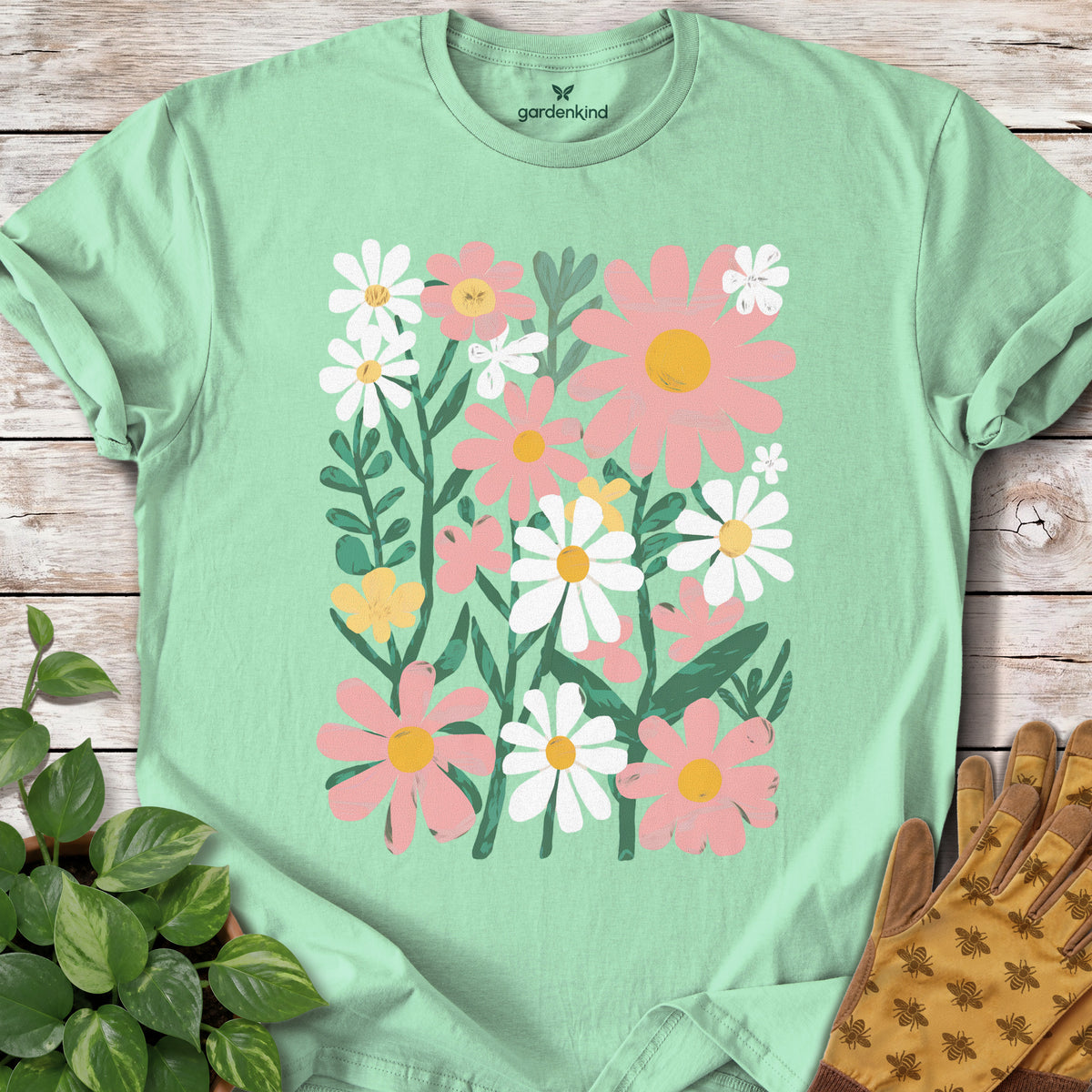 Flowers Tee, Mint Green