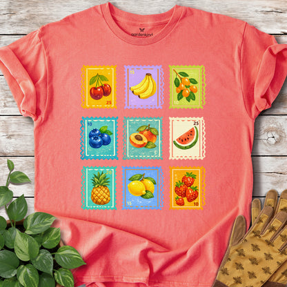 Fruit Stamps Tee, Coral Silk