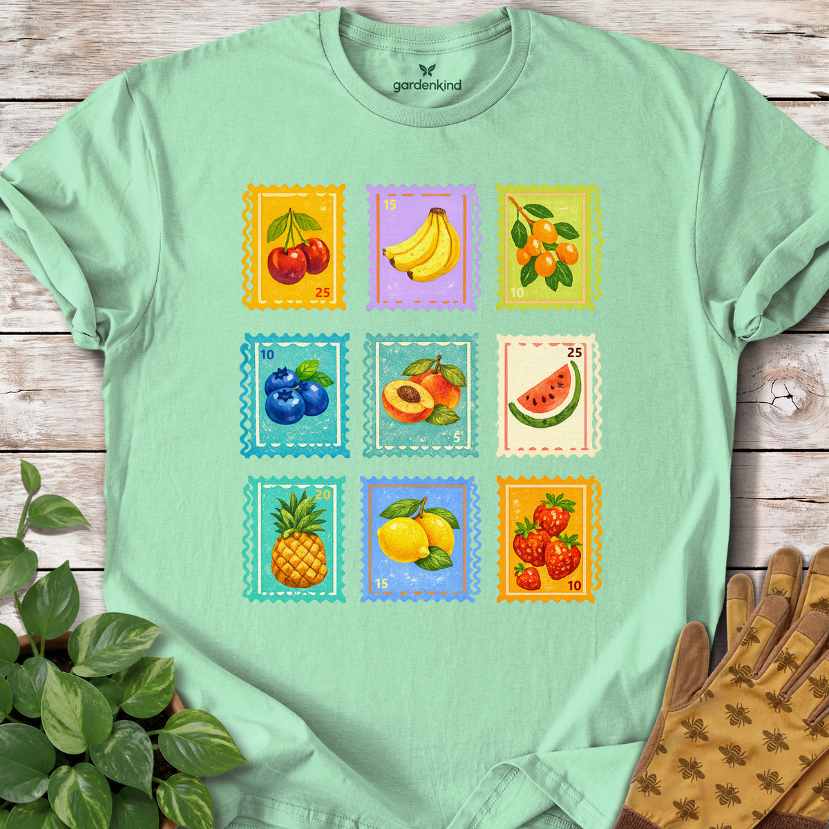 Fruit Stamps Tee, Mint Green