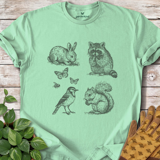 Garden Animals Tee, Mint Green