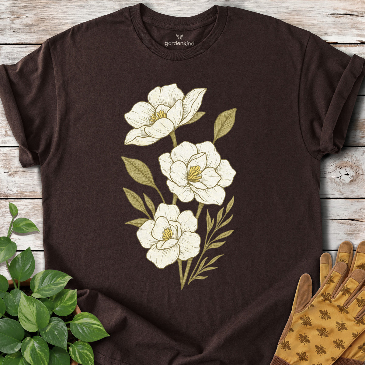Gardenias Tee, Dark Chocolate